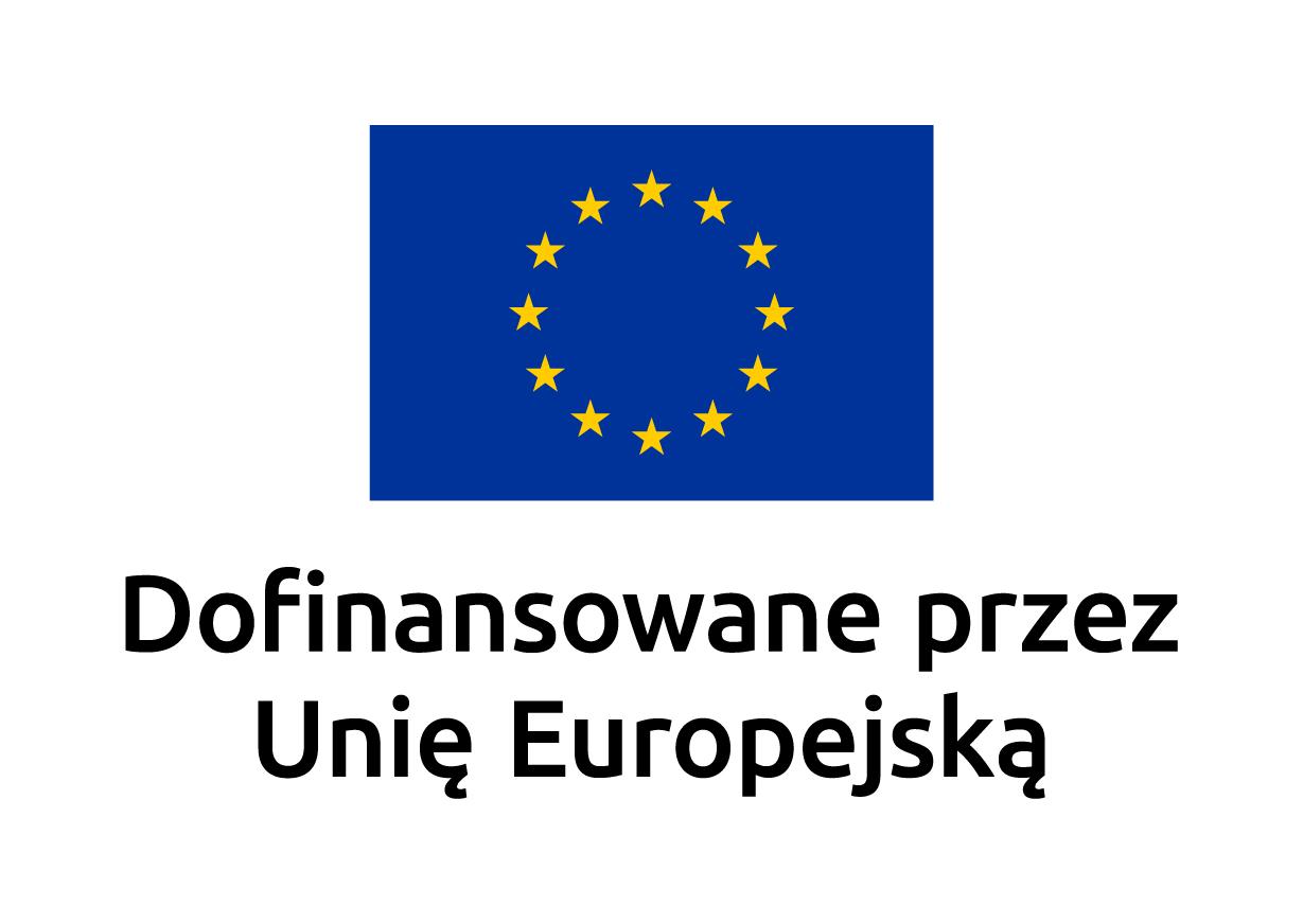 Flaga UE z informacją "Dofinansowane przez Unię Europejską"